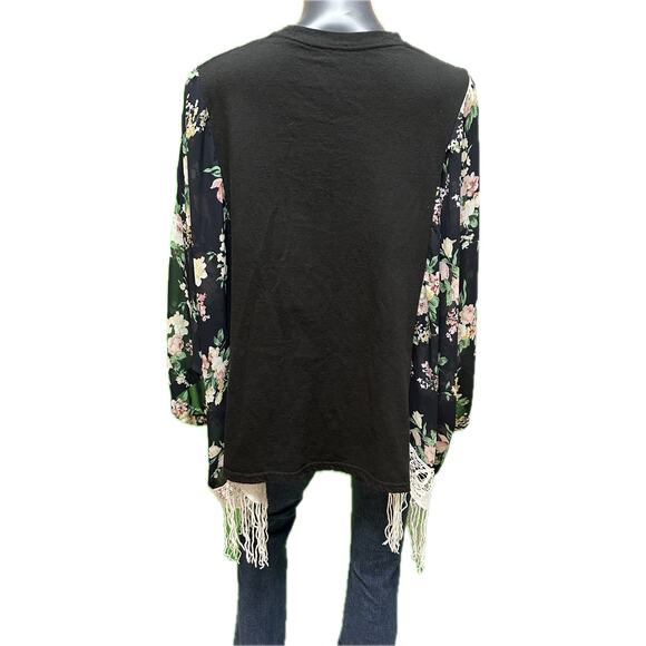 Cher Heart of Stone Graphic Top Kimono Sleeve Floral Fringe Upcycled Custom - Picture 2 of 5